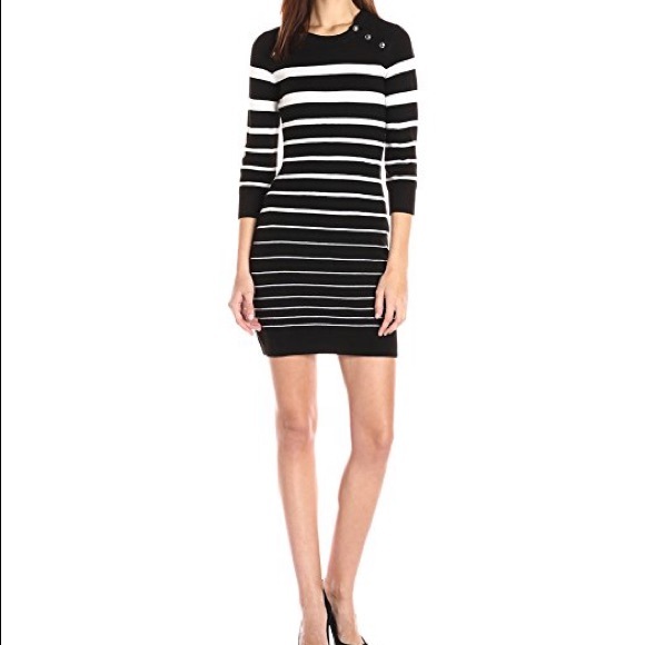 Calvin Klein stripped sweater dress black white - Picture 1 of 8